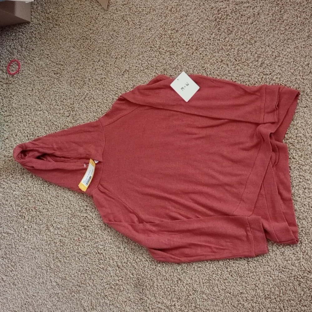 R+R Brushed Tulip Hem Hoodie - Orange Red